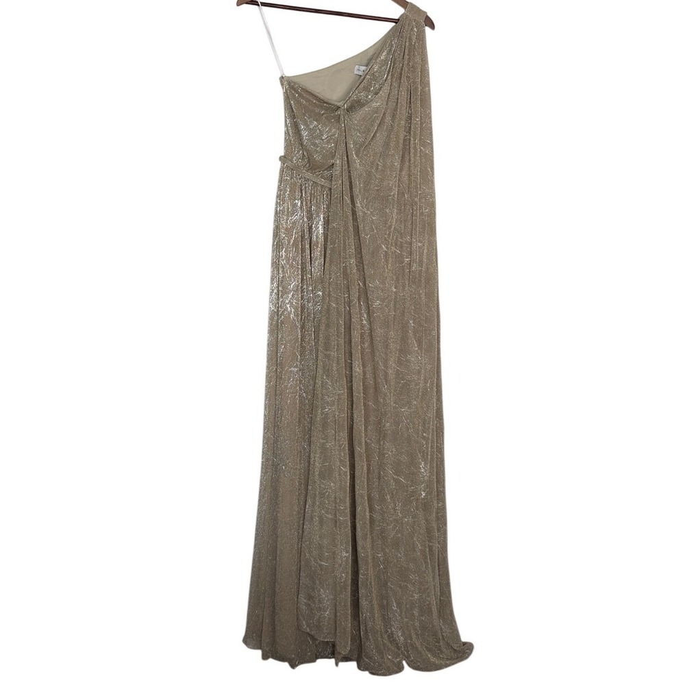 Halston One Shoulder Metallic Drape Gown Gold Champagne Size 4 NWOT